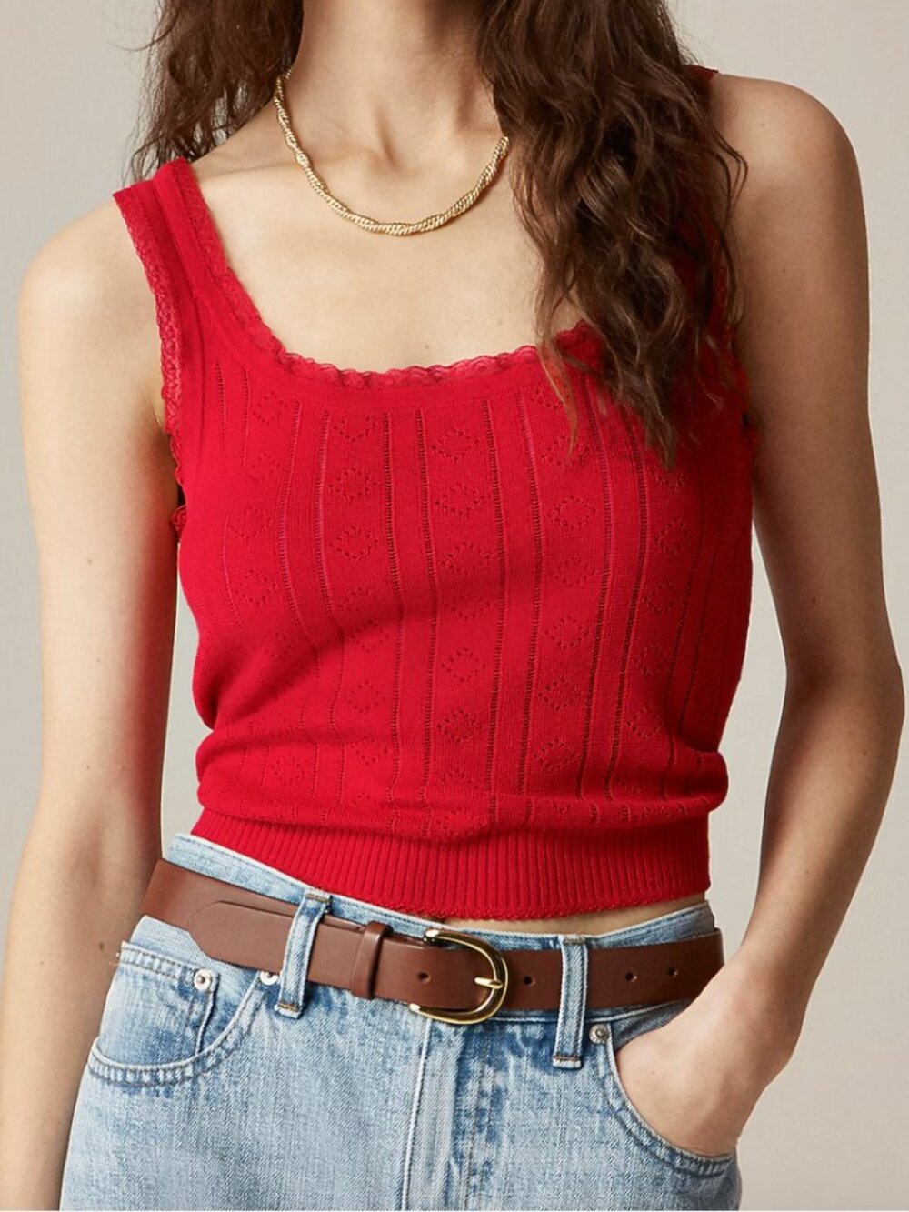 J. Crew Pointelle Sweater-Tank in Premium Ultrafine Cotton Red Size Small NWT